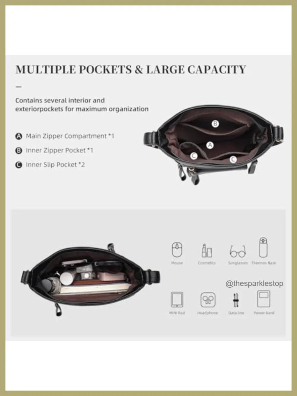PU Leather Crossbody Bag with Adjustable Strap Multi Pocket Purse